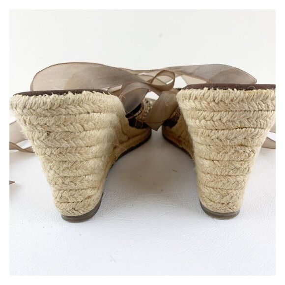 Steve Madden taupe Pearl/Bead/Crystal Embellished Wedge Ankle Wrap Boho Espadril - Picture 8 of 15